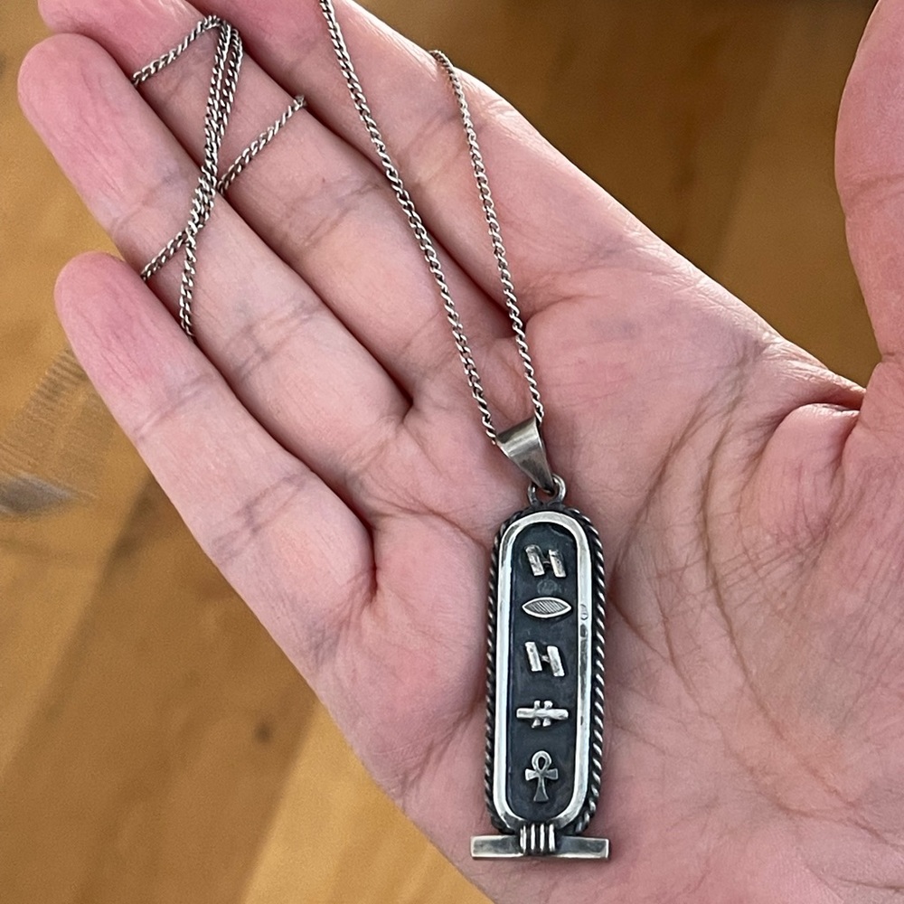 Large Egyptian Solid Silver Cartouche Pendant And… - image 2